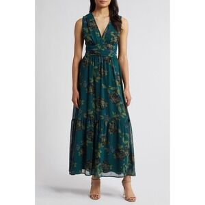 sachin and babi light blue dress BLUSH FLORAL CHIFFON MAXI DRESS – LONG SLEEVE V-NECK TIERED BOHO DRESS –  Kelly Grace Brands main image 0